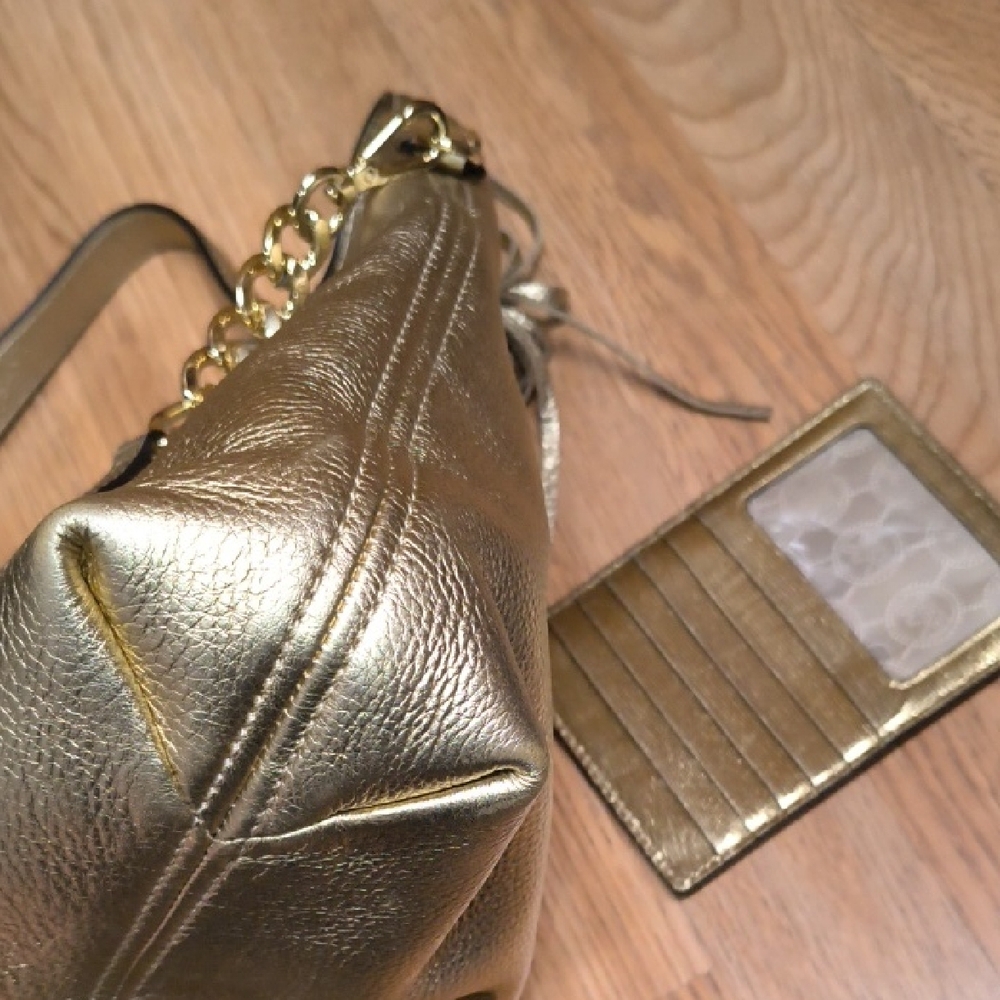 Michael Kors Gold Leather Shoulder Bag & Card Holder 😍 Shimmery 😍 - Picture 10 of 16